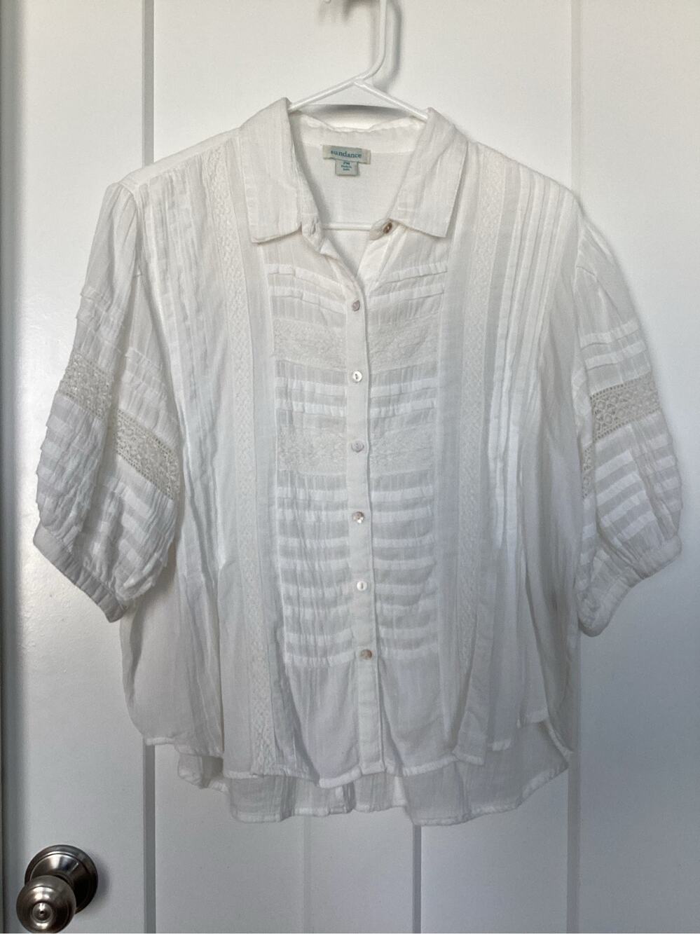 Sundance Luxury Lace blouse white women's size med peasant button down cottage
